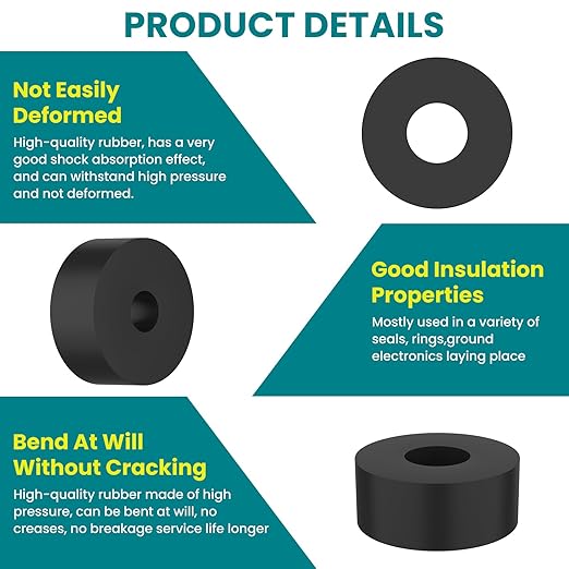 10 Pcs Black Rubber Spacers, 1" OD x 3/8" ID x 1" Thick Rubber Bushing Anti Vibration Spacer, Tear-Resistant Design for Home, Automotive & Industrial