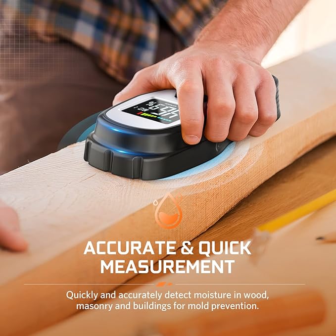 Pinless Wood Moisture Meter Detection - Firewood Moisture Meter Digital Moisture Detector for Lumber Drywall Firewood Masonry Woodworking Plaster Floor Concrete Building with LCD Display Sound Alarm