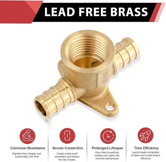 5 Pieces EFIELD 1/2" Pex X 1/2" Pex X 1/2" Female NPT Drop-ear Tee, Barb Crimp Brass Fitting, ASTM F1807,(PEX1807170-5PCS)