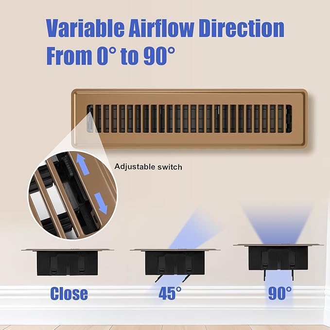 2x14 Floor Register Vent, 2 Pack Floor Vent Covers, Adjustable Steel Air Supply Air Vent Covers Grill, Rust-Proof Vent Covers for Home Floor and Sideall, Brown