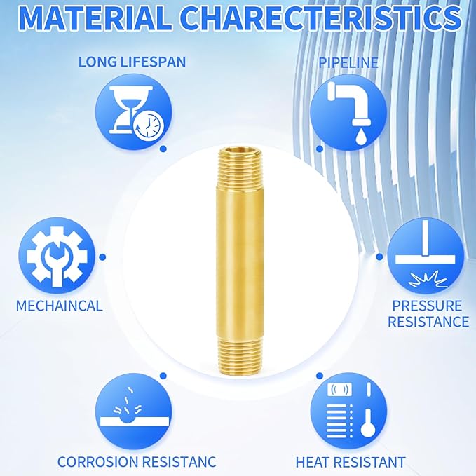 ChillWaves Brass Pipe Fitting, Long Nipple Pipe 3/4" NPT Male x 3/4" NPT Male Thread 4" Length(100MM)(1-PACK)