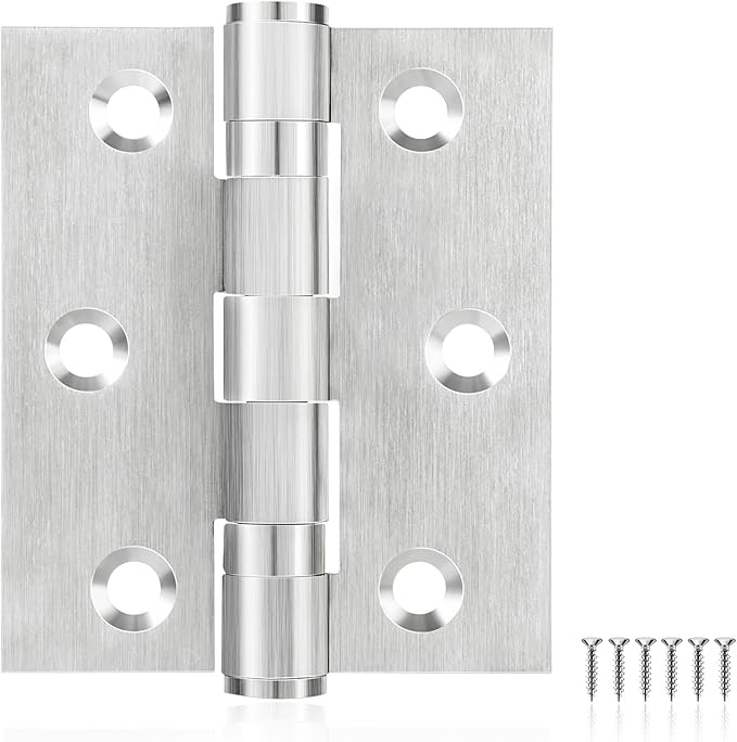 6Pcs Stainless Steel Door Hinges 3 Inch, Heavy Duty Ball Bearing Hinges for Interior Exterior Doors, Square Corner, Max Loading 100LB, Smooth and Quiet, Silver