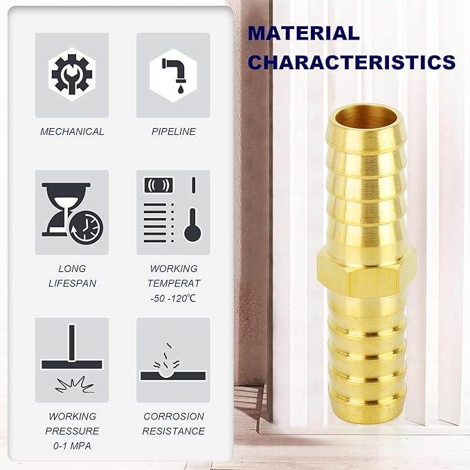 ChillWaves Brass Hose Barb Fittings, Splicer Mender Union 1/4" Barb x 1/4" Barb Hose Repair Kit For Water/Fuel/Air(12-PACK)