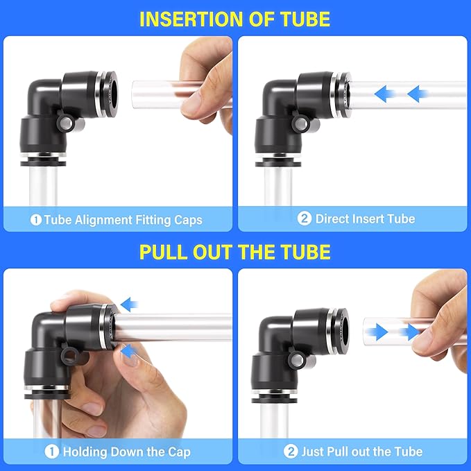 TAILONZ PNEUMATIC 1/4"3/8"1/2"1/8" Black Push to Connect Fittings Air Hose Fittings,Threaded Connection Kits, Suitable for Nylon Tube PU Tube Air Tube and Other Connection Kits（Pack of 58）