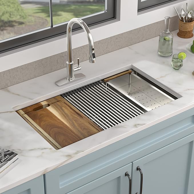 32 Inch Undermount Kitchen Sink - Fulorni 32"x19" Kitchen Sink Undermount 16 Gauge 304 Stainless Steel Ledge Workstation Under Counter Single Bowl Basin