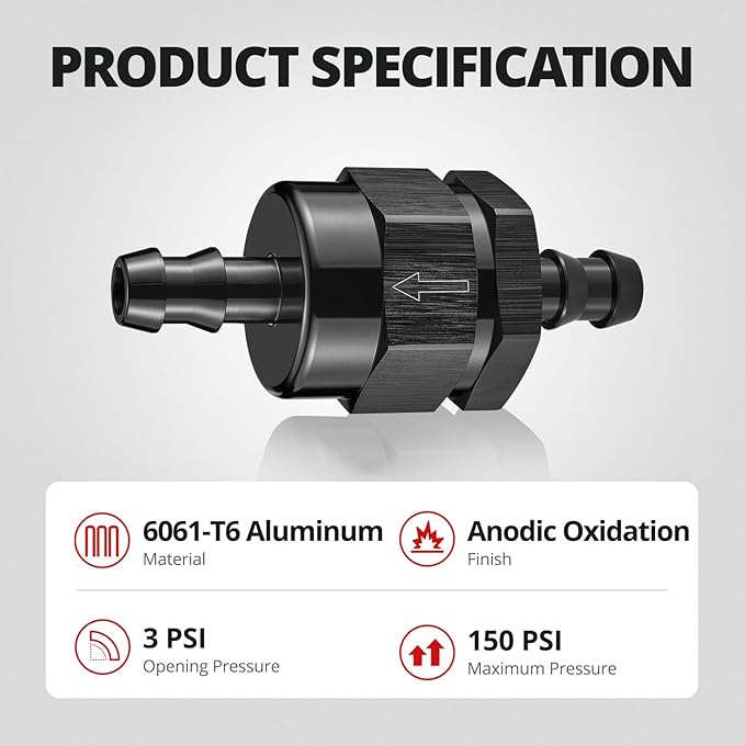 EVIL ENERGY 3/8" Check Valve, One Way Non-Return Valve Fitting Aluminum Black