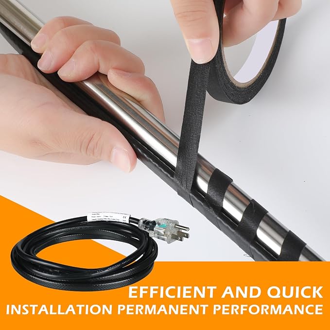 Kingdder 6FT - 48FT Heat Tape for Water Pipes Thermostat Self Regulating Heating Cable with Power Indicator Plug Built-in, Heavy Duty Heating Cable for Pipe Freeze Protection, 120V 8W/ft(1 Pcs,36 Ft)