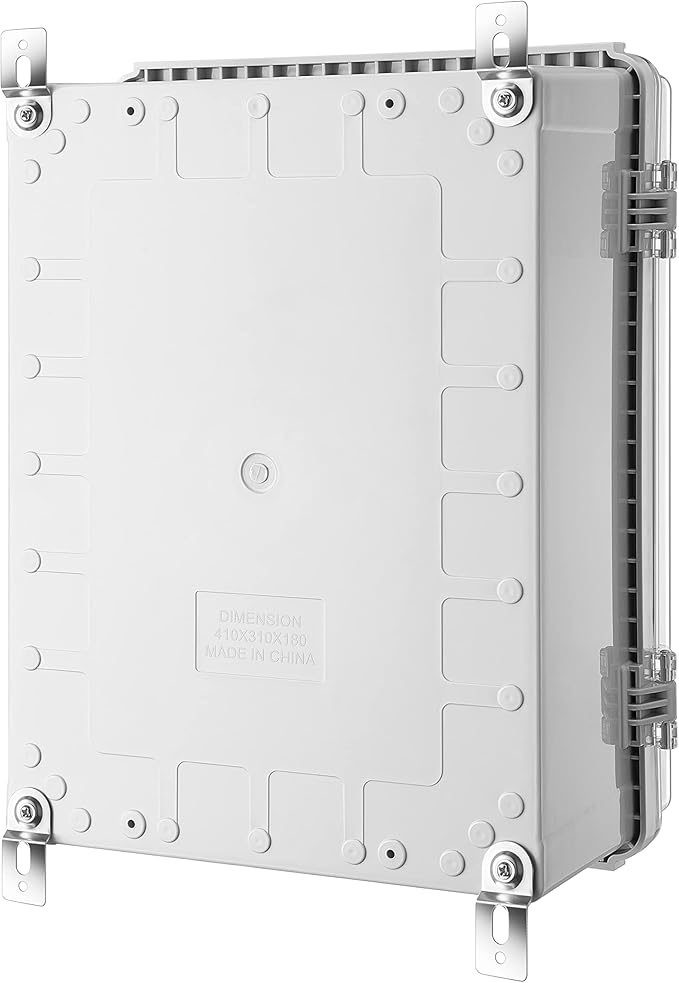 Junction Box, IP67 Waterproof Plastic Enclosure for Electrical Project, Hinged Grey Cover, Includes Mounting Plate and Wall Bracket (Transparent Cover, 16.1"x12.2"x7.1")