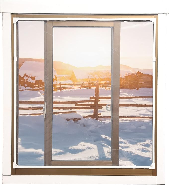 DIY Magnetic Window Insulation kit Transparent Film with White Frame Max 56"X35" Fits Any Size Smaller Coverings to Keep Cold Out Storm Warm in Winter