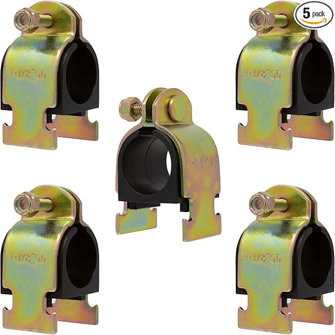 Rubber Cushion Strut Clamp 1" NOM (1-1/8" OD) for Mounting Copper Piping, PEX Pipe, CVPC Tubing to Strut Channels [5 Pack]