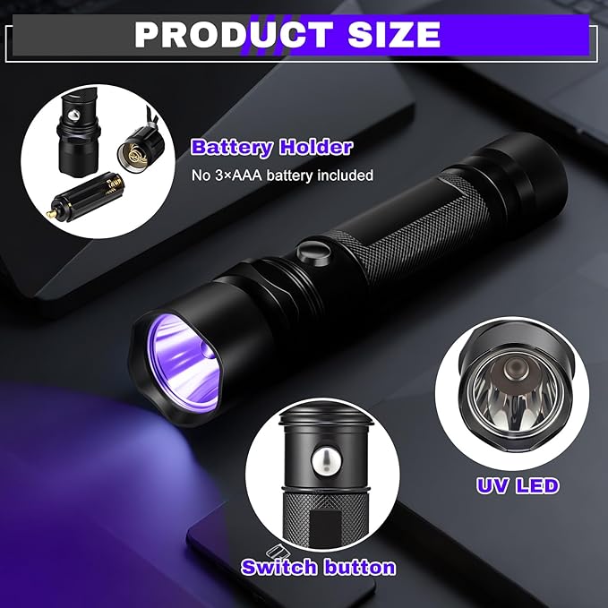 Air Conditioner Leak Detector Tool AC Leak Automotive Kit UV Light Oil Dye Detection with Protective Glasses for Dog/Cat Urine, Dry Stains, Bed Bug, Resin Curing(Tactical)