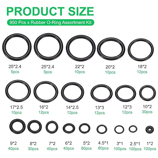 PATIKIL Nitrile Rubber O-Ring Assortment Kit, 950pcs Seal Gasket Set 20 Sizes Sealing NBR Gasket Washers for Car Repair Pressure Washer Plumbing Sealing Repair Air or Gas Connections