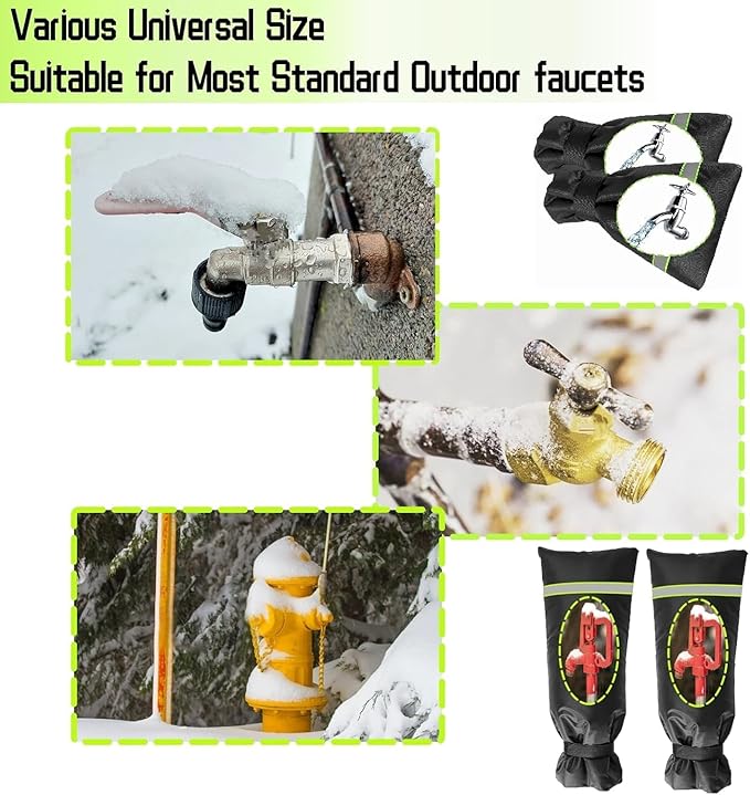 2 Pack Outdoor Faucet Covers for Winter, 18" W x 43" H Outside Yard Hydrant Protector Socks Winter, Insulated Hose Bib Protector Cover, Spigot Pipe Cover Freeze Protection Black