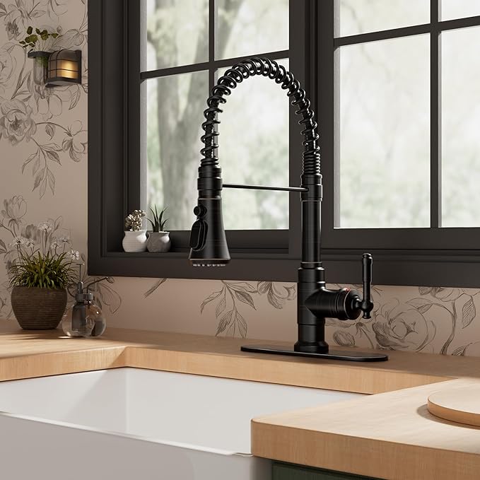 FORIOUS Antique Kitchen Faucet with Pull Down Sprayer, Oil Rubber Bronze, High Arc Single Handle Vintage Spring Sink Faucet 1 or 3 Hole for Pot Filler, Farmhouse Camper Laundry Camper