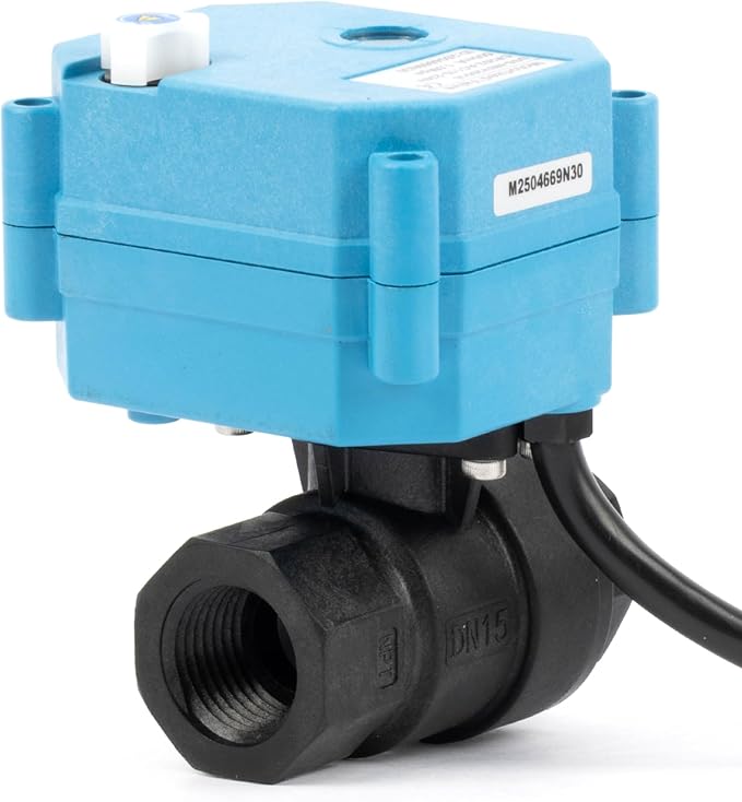U.S. Solid 1/2” PPE Motorized Ball Valve with US Plug - Plastic Electrical Ball Valve, 2 Wire Auto Return, AC 110~230V, Normally Closed