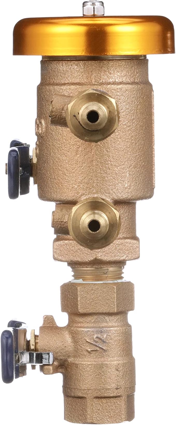 Febco 765 Series 1/2" Bronze Pressure Vacuum Breaker Backflow Preventer, Quarter Turn Shutoff, NPT Connections, Spring-Loaded Check Valves, Max Pressure 150 psi, Industrial Plant, Irrigation System