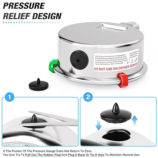 MEANLIN MEASURE 0~200Psi Liquid Filled Pressure Gauge Stainless Steel with 316 Stainless Steel Joint 1/4" NPT 2.5" FACE DIAL for Air Compressor Air Regulator Water Filter Lower Mount, with 2PCS Snaps