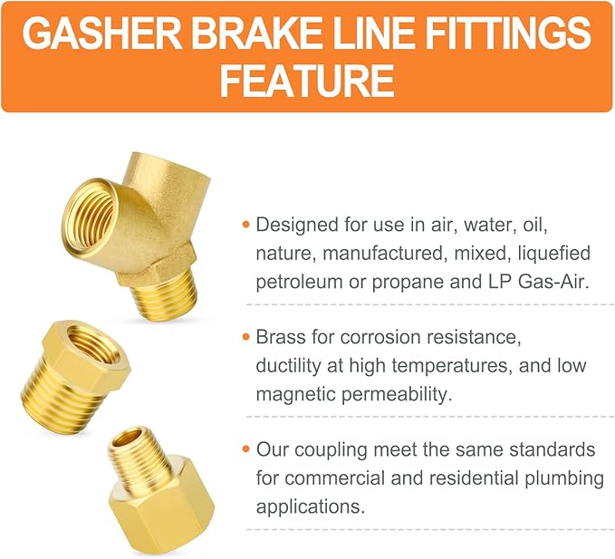 GASHER 5PCS Brass Pipe Fitting Male Branch Tee Y Adapter 1/8" NPT Female x 1/8" NPT Female x 1/8" NPT Male