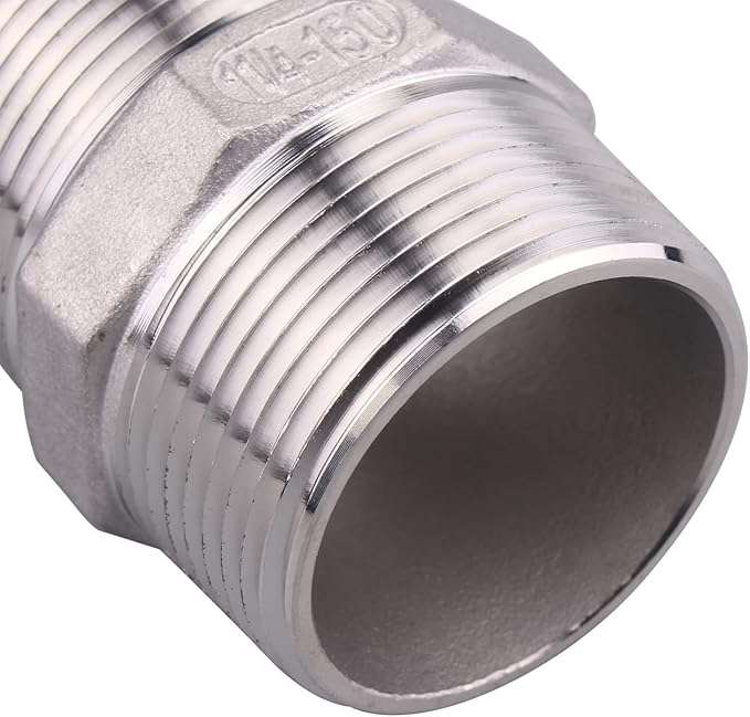 Hex Nipple 1-1/4" Male Pipe - Stainless Steel 304 NPT Threaded Adapter Pipe Fitting for connector line gas garden water coupling