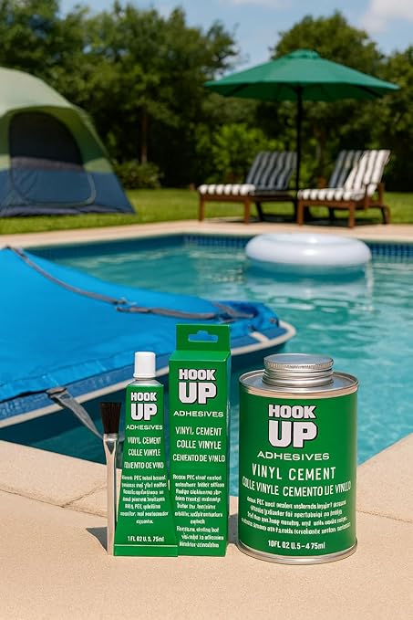 HOOK UP Adhesives Vinyl Contact Cement, Glue Waterproof, Fast-Drying Repair Adhesive for Pools, Inflatables, PVC, Air Mattresses, PVC Pipes, Tarps, Boats, Rafts, Upholstery Strong Bond, Cement 16 OZ