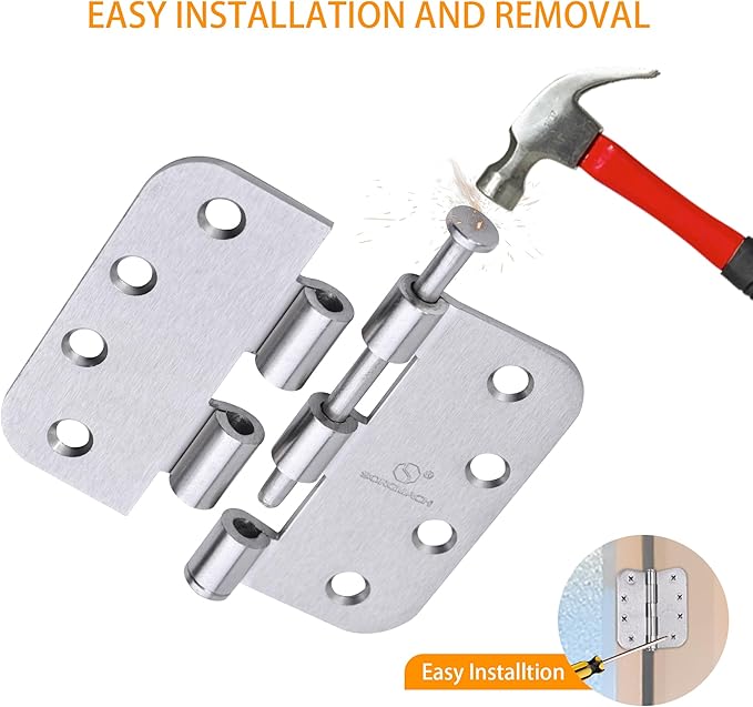 Satin Nickel Heavy Duty Hinge 4 X 4 Inch Commercial Door Hinges with 5/8" Radius Corners Interior and Exterior Hardware for Doors Hinge 3Pack