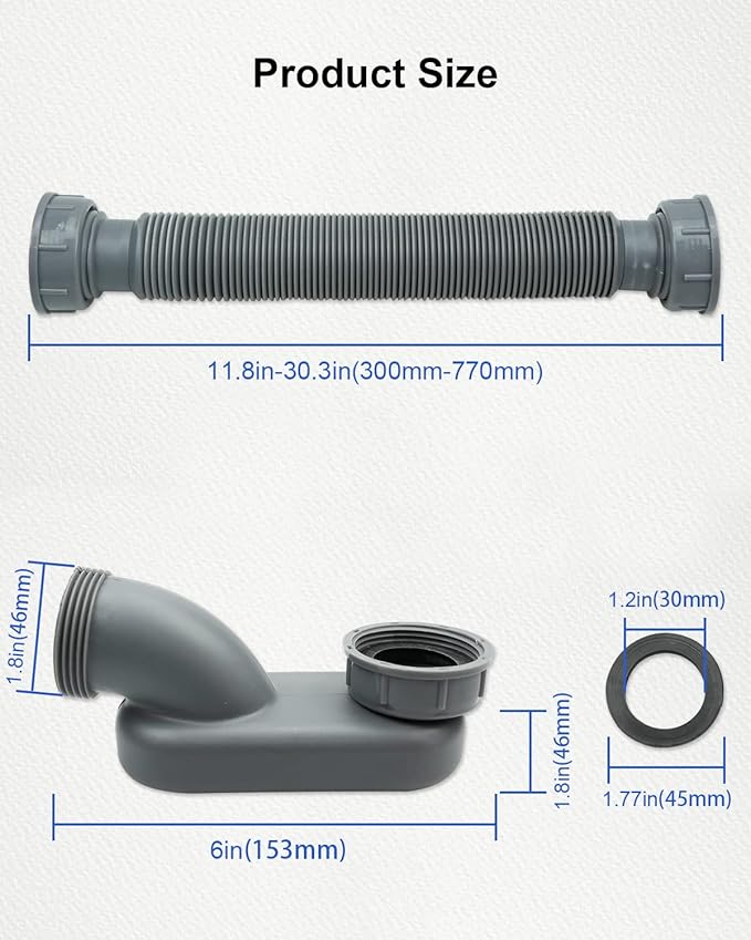 Low Profile 1 1/2 P Trap Bathtub Shower Drain Pipe, Flat P Trap Freestanding Tub Drain for Bath