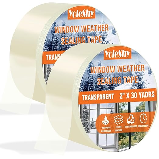 YoleShy 2 Pack Transparent Window Weather Sealing Tape 2 Inch x 30 Yards No Residue Heavy Duty Window Insulation for Winter Cold Draft Proof Gap Sealing, Total 60yds