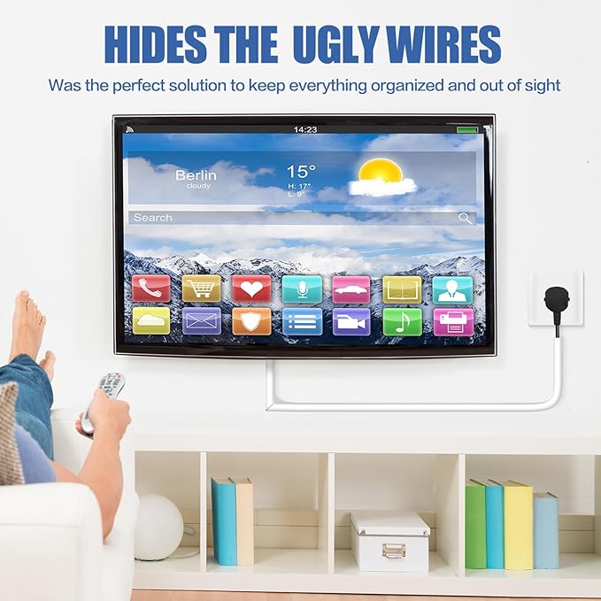 Floor Cable Cover, Low Profile Cable Hider for Wires, Self Adhesive Cord Hider for Wall, Cord Covers Wall Mounted Tv, for Offices, Gym, Exhibitions (White, 10 Feet)
