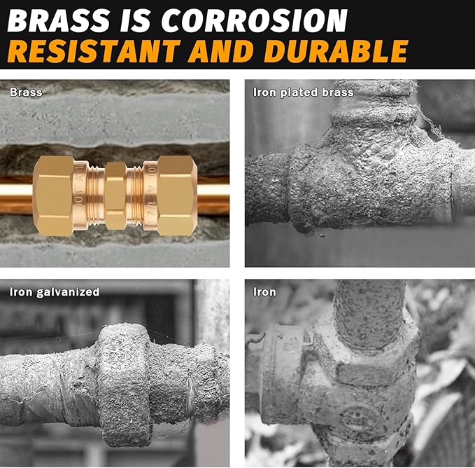 DOT Air Brake Line Fittings Connector for Nylon Tubing 1/2", Brass Air Compression Nylon Hose Fitting with D.O.T Approved for Trucks Trailers and Industrial Repair(Pack 2)