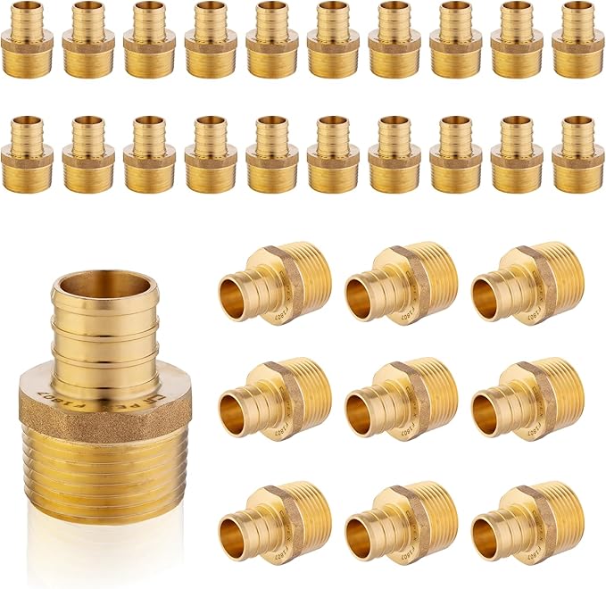 (30-Pack) PEX Fittings, Pex 1"x1" Male Threaded NPT Adapter, Brass Crimp Fittings, for PEX Tubing Pipe Plumbing, ASTM F1807(PEX1807278-30Pack)