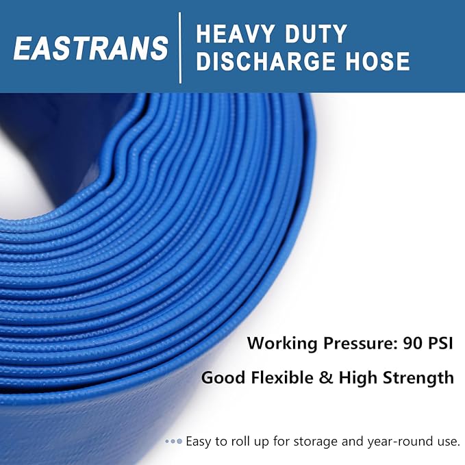 2" x 100' Heavy Duty Discharge Hose Blue PVC Backwash Hose for Swimming Pools, Reinforced Pool Drain Hose with Aluminum Camlock C and E Fittings, Cam Lock Fitting Type A included