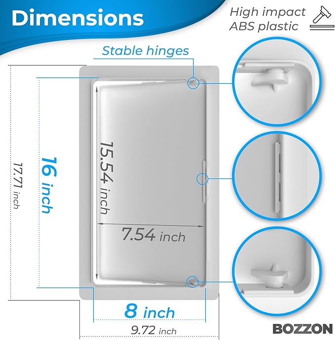 Access Panel for Drywall - 8x16 inch - Wall Hole Cover - Access Door - Plumbing Access Panel for Drywall - Heavy Durable Plastic White