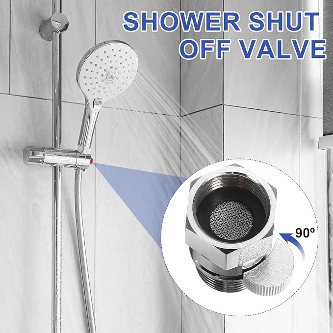 uxcell 2 Set G1/2" Female x Male Shower Shut Off Valve, Brass Water Flow Control Valve for Shower Head with Hose Flow Restrictor, Red/Silver
