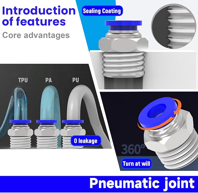 Nickel-plated Iron 3/8"Tube OD x 3/8"NPT 20Packs Quick Release Connectors Straight Thread Push to Connect Tube Fittings