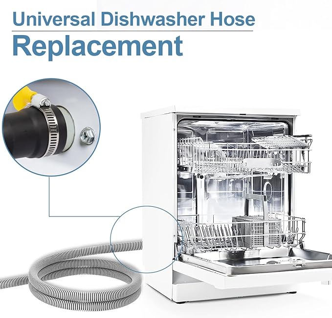 MyLifeUNIT Universal Dishwasher Drain Hose, 6.7 Ft Dishwasher Discharge Hose Extension, Corrugated and Flexible Dishwasher Hose Drain Replacement with 2 Clamps, Fits 11/16",1" and 1-1/8"