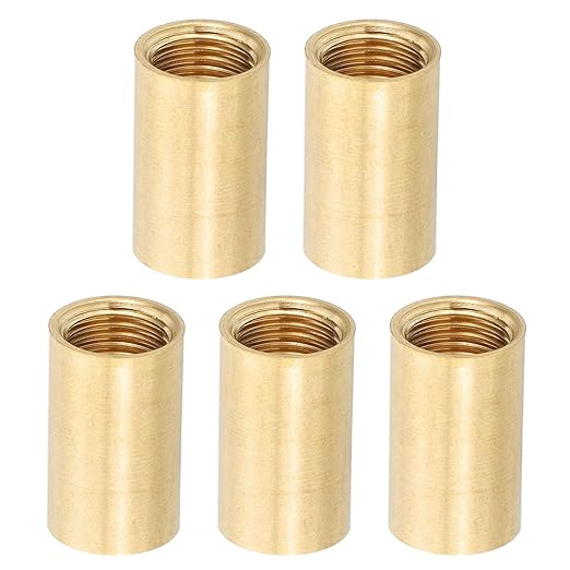 PATIKIL Lamp Pipe Brass Coupling Nut, 5 Pcs 20mm Long M10 Fine Round Thread Sleeve Lamp Pipe Adaptor Rod Connector Hardware for Light Fixture Assembly or Repair, 12mm OD.