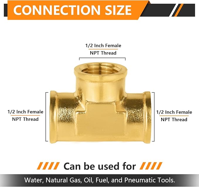 2-PCs HeSun Brass Pipe Fitting, 1/2" x 1/2" x 1/2" NPT Female Thread Tee