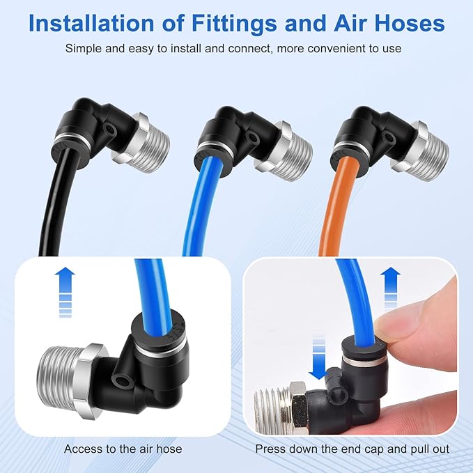 12 Pcs Push to Connect Fittings 5/32 Inch Tube OD x 1/4 Inch NPT Thread Pneumatic Male Straight and Elbow Quick Connect Air line fittings