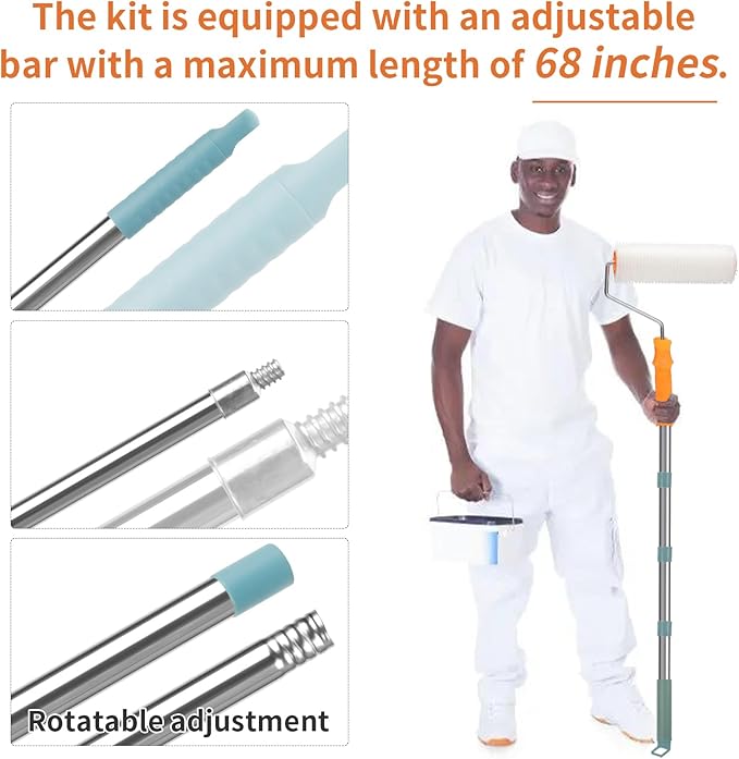 Epoxy Self Leveling Floor Tool Set, Stainless Steel Trowel with Extension Pole, Floor Roller, Self-Leveling Rake, Nail Shoes, Complete 8 Pcs Tool Set for Concrete Cement Floor Construction