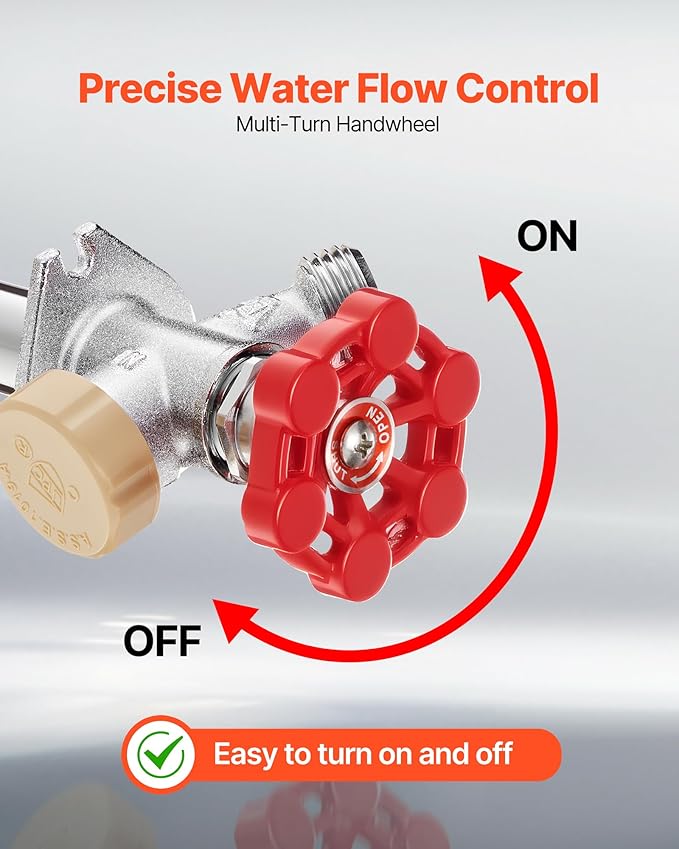VEVOR Anti-Siphon Frost-Proof Sillcock, 12" Freeze Proof Outdoor Faucet Bib with Backflow Preventer, 1/2" Push-to-Fit Connector X 3/4" Hose Bibb, No Lead Frost-Free Spigot for PEX Copper CPVC Pipes
