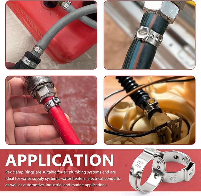Newdeli 120pcs 3/4 inch Pex Crimp Rings Stainless Steel PEX Clamps Single Ear Hose Clamps Pex Fittings Cinch Pinch Clamp for Pipe Tubing Plumbing