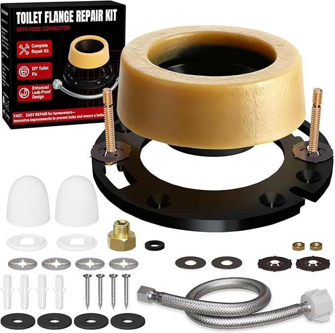 Extra Thick Toilet Wax Ring Replacement Kit with Flange & 16" Water Supply Line (7/8 in. Ballcock x 3/8 in. Comp) – Toilet Installation Kit, 3"/4" Drain Compatible, Toilet Flange Repair Kit