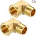 Pack of 2, 90° 1/2" NPT FeMale to 1/2" NPT Male Solid Brass Barstock Street Elbow, Forged Pipe Fitting for Pipe Leak Repair, Bathroom Remodeling, Tool Extensions, Compression