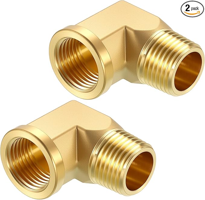 Pack of 2, 90° 1/2" NPT FeMale to 1/2" NPT Male Solid Brass Barstock Street Elbow, Forged Pipe Fitting for Pipe Leak Repair, Bathroom Remodeling, Tool Extensions, Compression