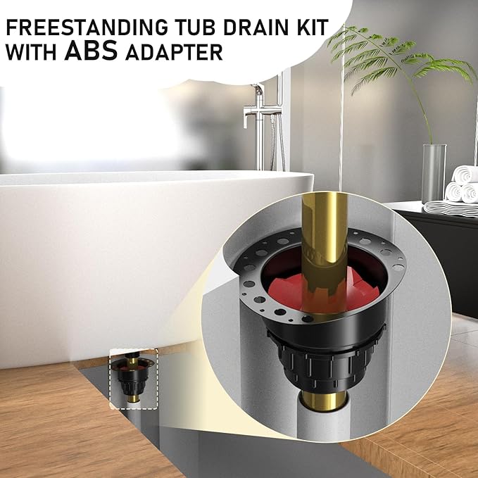 ABS Freestanding Tub Drain Rough-in Kit, Bathtub Drian Kit with ABS Plastic Adapter and Brass Tail Pipes, Compatible with Freestanding Bathtubs, Floor Mounted Bathtubs and Island Bathtubs