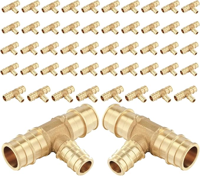 (50-Pack) Seelink PEX-A Fitting, 3/4" x 3/4" x 1/2" Expansion Tee, Brass Fittingg Tee, ASTM F1960(PEX1960120-50Pack)