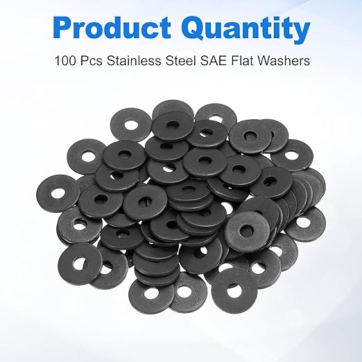 uxcell 100Pcs M6 Fender Washers, Carbon Steel Flat Washer 22mm OD, 2mm Thickness, Metal Gasket for Screws and Bolts, Black Oxide