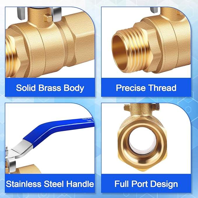 Boltigen 2Pack 1 inch F to M NPT Threaded Brass Ball Valves, Heavy Duty Forged Shut Off Valve with Female to Male NPT Full Flow Port,150 PSI WSP / 600 PSI WOG Metal Connector Fitting Control Valve