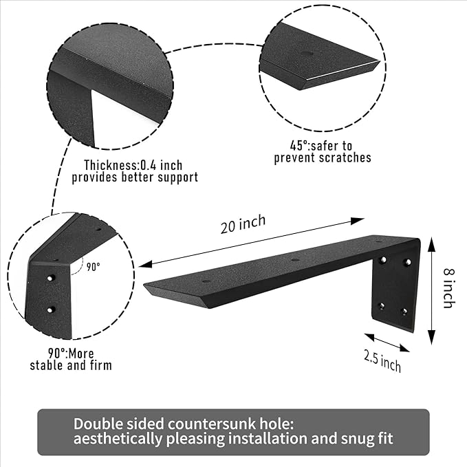 Countertop L Brackets 20 Inch Heavy Duty Granite Countertop Bracket 0.4 Inch Thick 20"x8"x2.5" Hidden Countertop Support Brackets for Quartz/Granite/Wood/Concrete/Laminate Countertops (3pack)