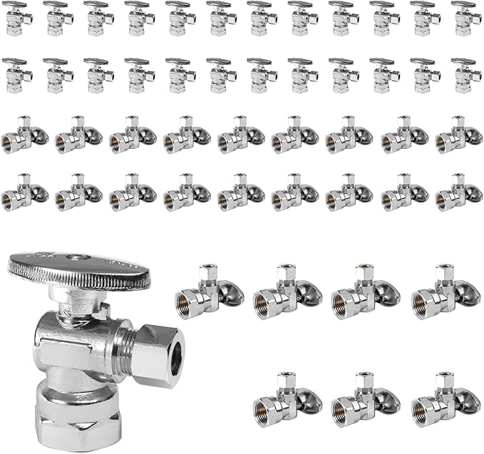 50-Pack Foskan 1/4 Turn Shut off Valve,Angle Stop Valve 3/8" OD x 1/2" FIP,Chrome Plated Brass